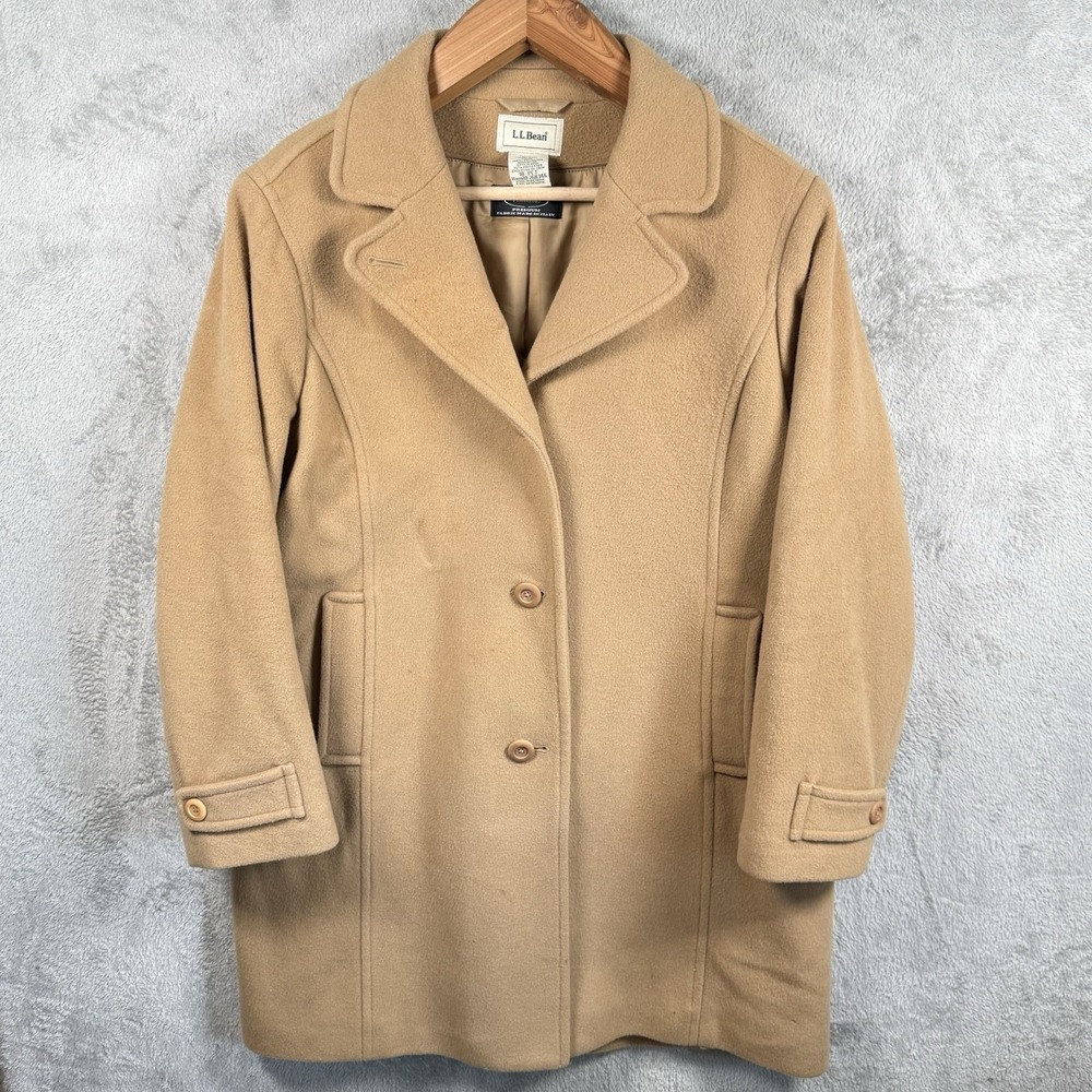 L.L. Bean Coat 18 Petite Wool Thinsulate Lined Bellandi Italy Tan Old Money